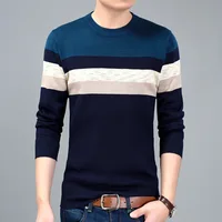 

2019 new arrival round neck custom fit stripe knitted cheap nylon man sweater