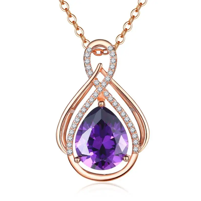 

Waterdrop Luxury Pendant Necklace For Women Purple Cubic Zirconia Big Stone Necklace Fine Jewelry, White gold