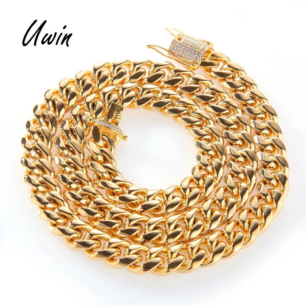 

2019 Iced Out Mirco Pave CZ Stainless Steel Cuban Chain 8mm 10mm 12mm 14mm Wholesale Cuban Link Chain Necklace, Gold, silvery, black, rose gold