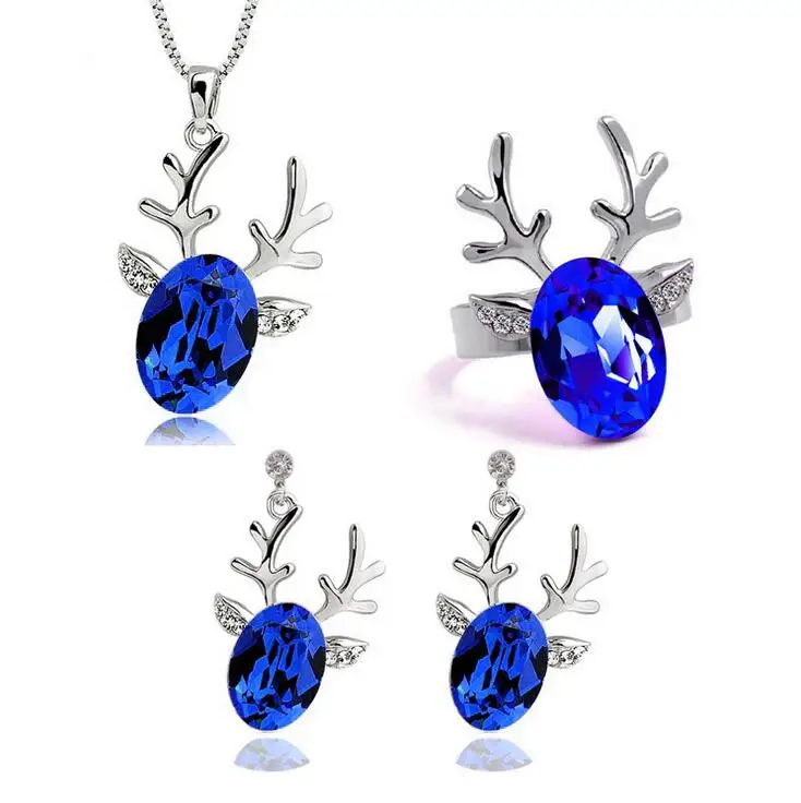 

New Year Wholesales Austrian Crystal Rhinestone fashion Crystal Costume Jewelry Sets Deer Necklace Earring Ring Sets