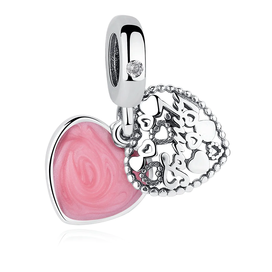 

New Design 925 Sterling Silver Bead Pink Love Makes A Family Charm for Women Bracelet DIY Jewelry Making