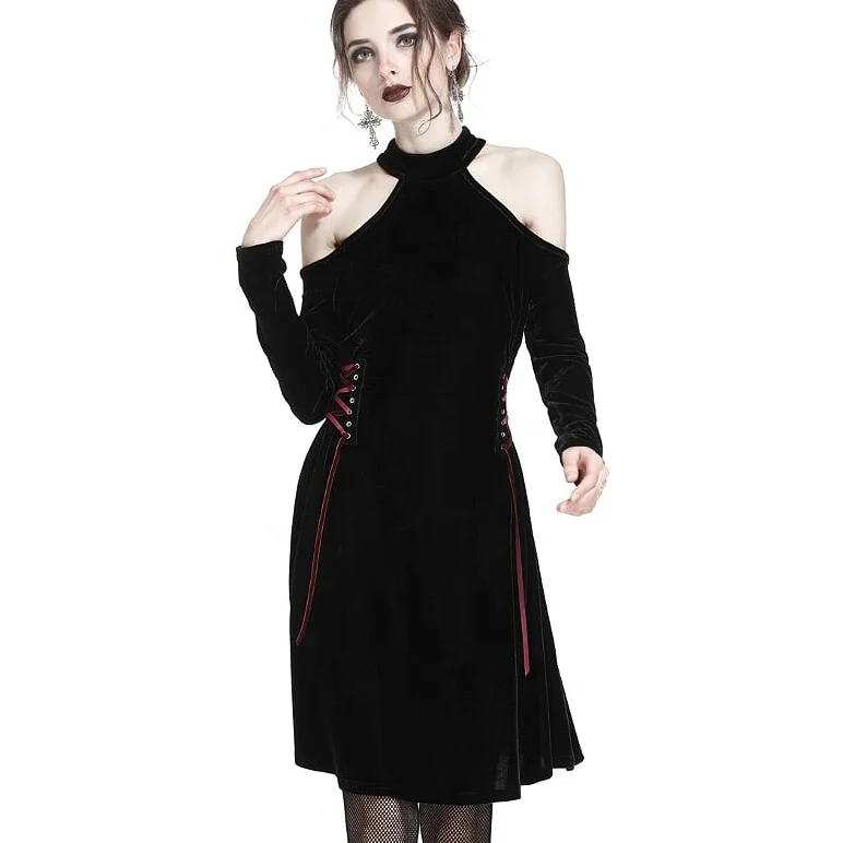 

China Factory Direct Sale Low MOQ ladies sexy off-shoulder lace-up velvet Gothic dress