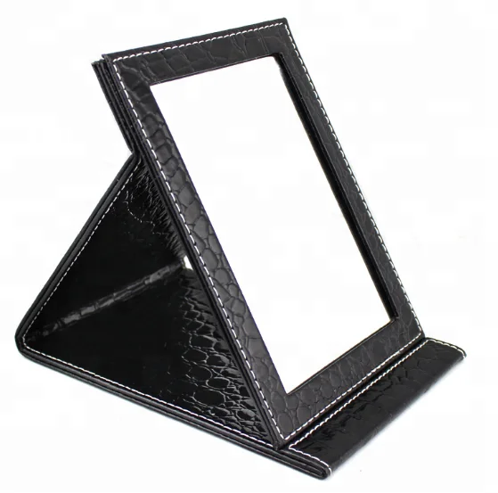 

Pu Leather Travel Portable Foldable Stand Up Table Desktop Makeup Mirror, Black