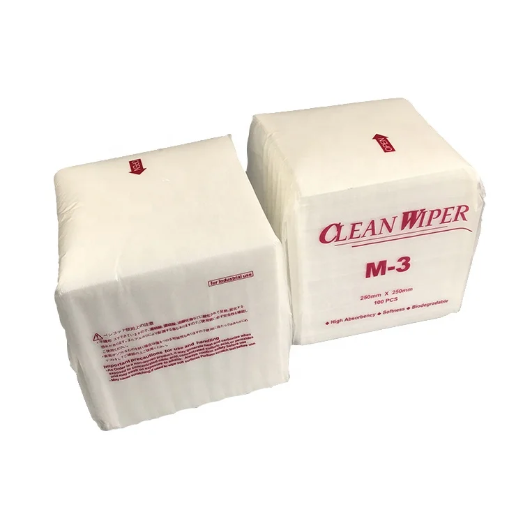 

Lint Free Industrial Dust Cleaning Disposable 35gsm 250X250Mm 100Pcs/Pack 100% Polyester Nonwoven Cleanroom Wipes M-3, White