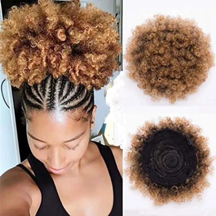 

Hair Bun Soft High Ponytail Puff Afro Curly Drawstring Short Afro Pony Tail Clip in on Synthetic Hair Piece Hair Extensions, Corlorful