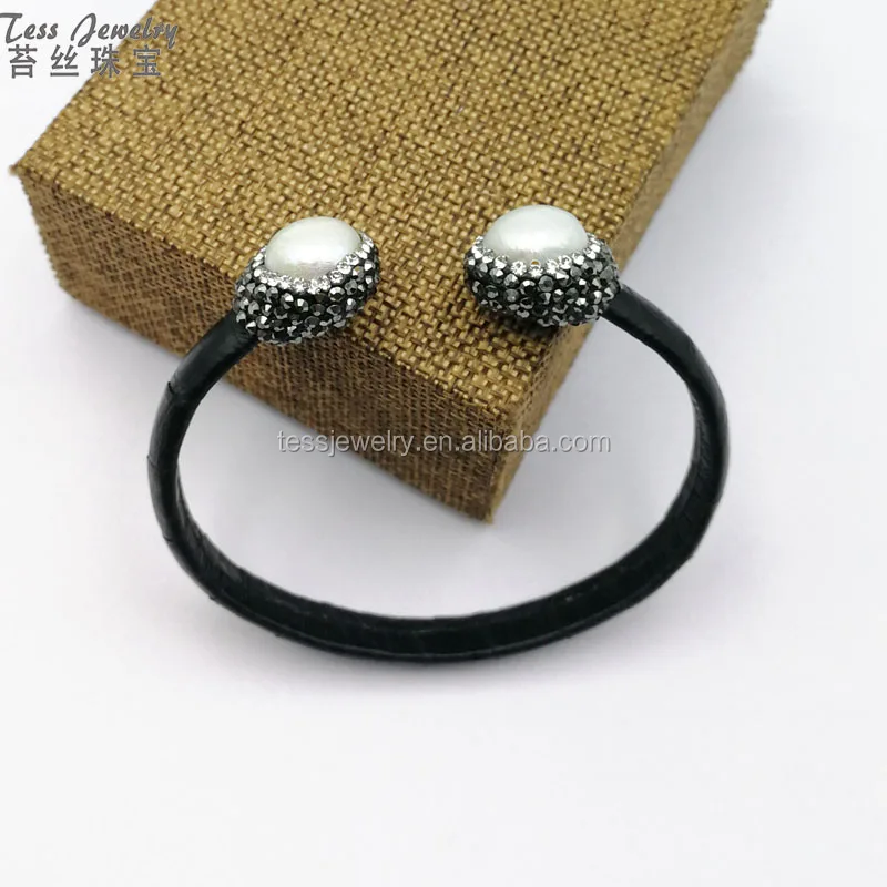 

Genuine boho black Python leather cuffs bracelets bangles custom snake skin pattern pearl leather bangle, Natural black bangle leather