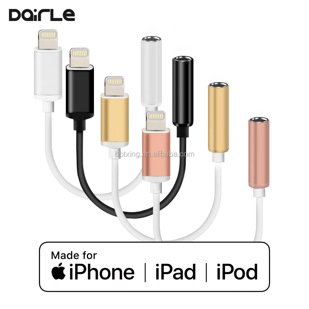 For light-ning to 3.5mm male white mfi earbuds audio adapter headphone splitter