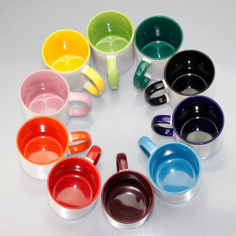 

11oz Inner Handle Color Souvenir White Ceramics Porcelain Mark Mug Coffee Mug With Custom for Heat Transfer Sublimation Printing