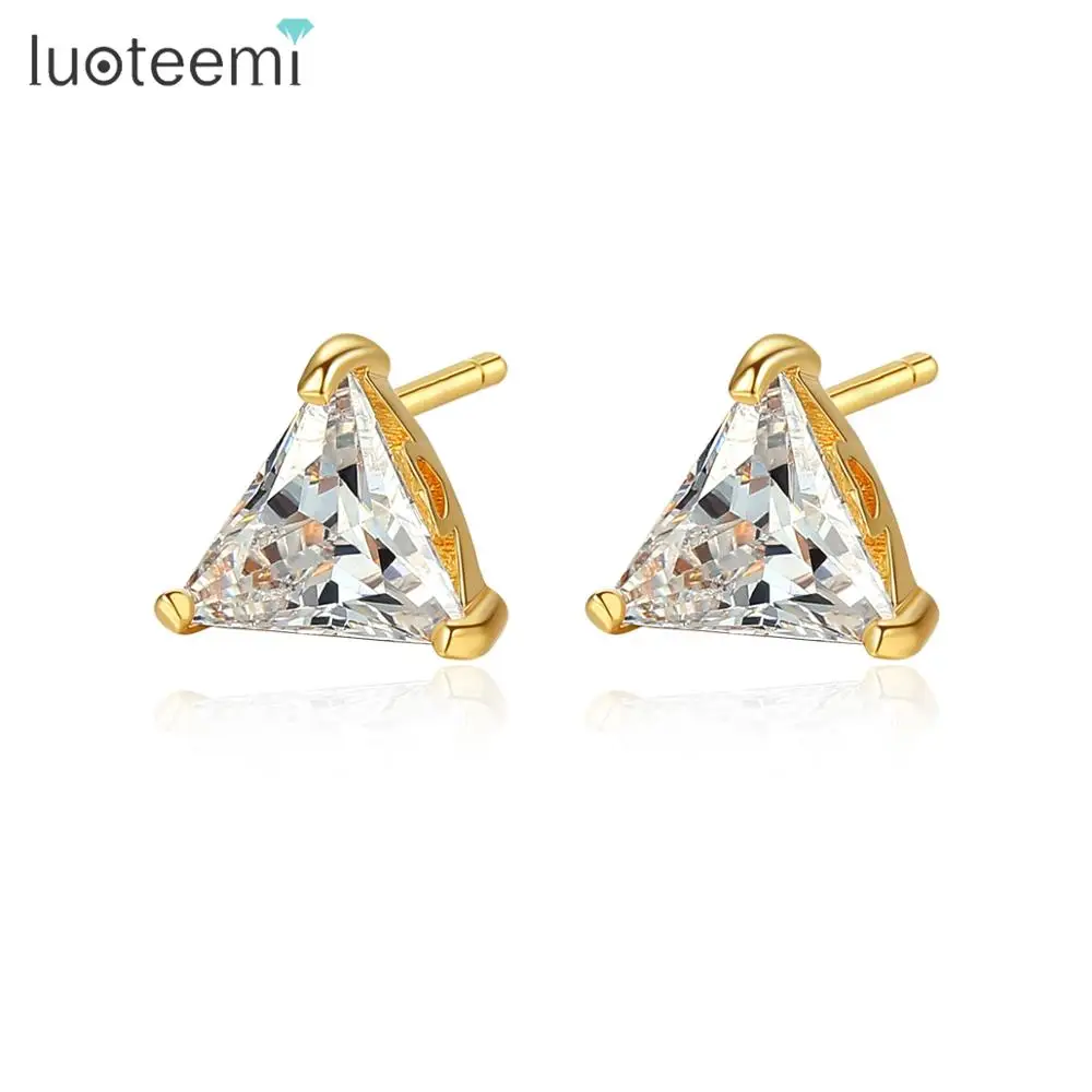 LUOTEEMI Triangle Cubic Zirconia Stud Earrings Special Shape CZ Stone Ear Stud Cheap Earrings