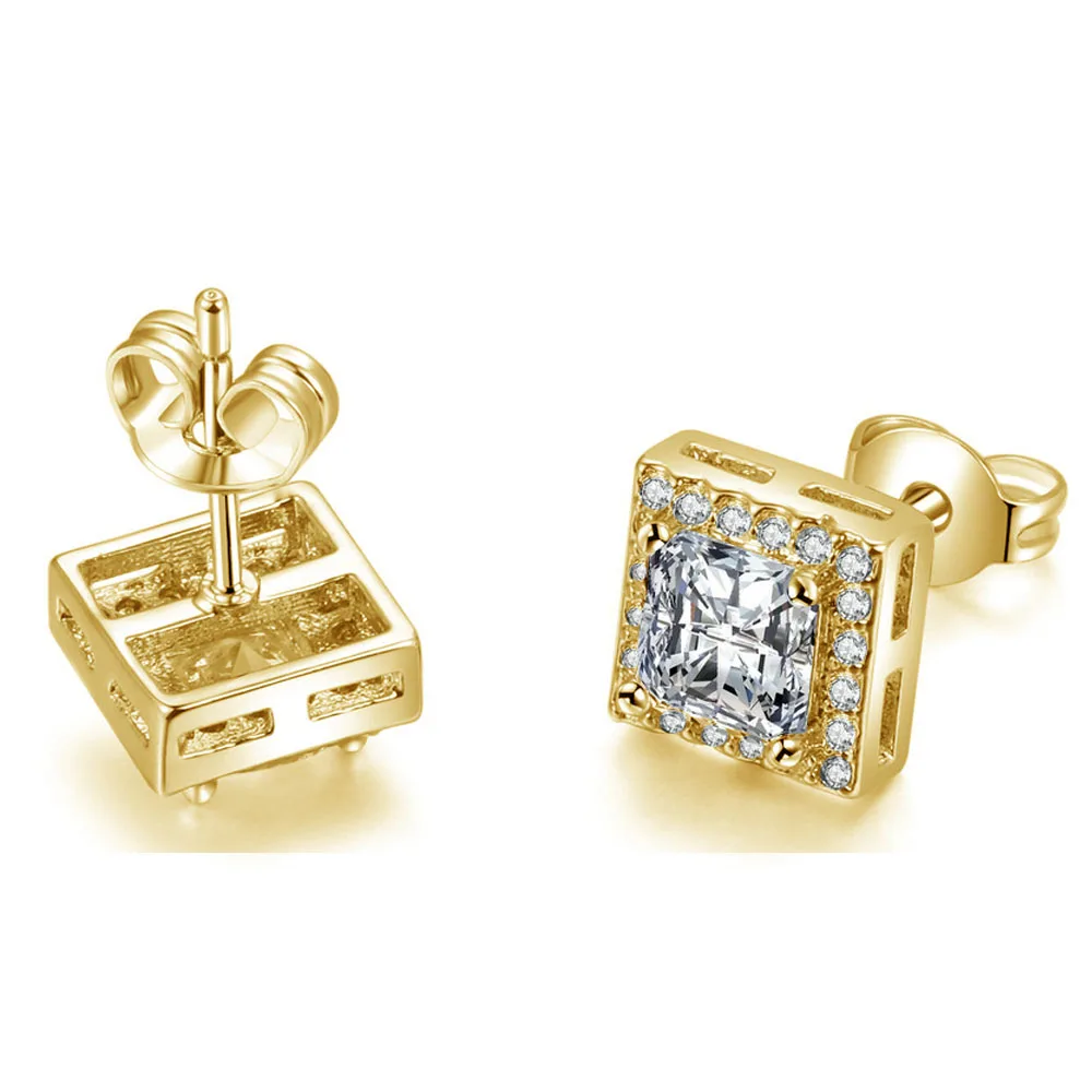 

New Arrival Shining luxurious square full zircon stud earring for men and women