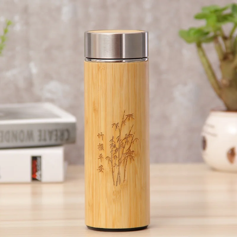 

Stainless steel bamboo tumbler, healthy design double wall travel coffee cup with laser