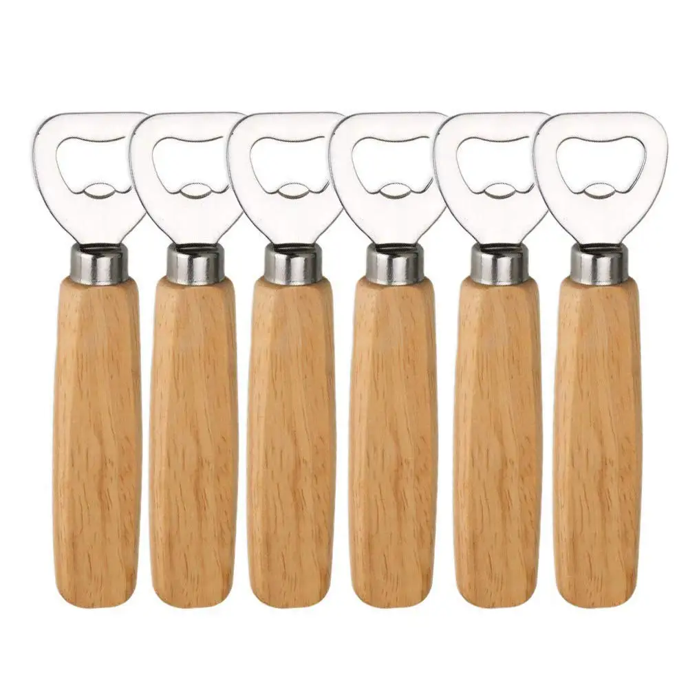 

Soft Drinks Personalized Blank Handheld Bartender Beer Wood Handle Openers With Keychain, Yellow + silver