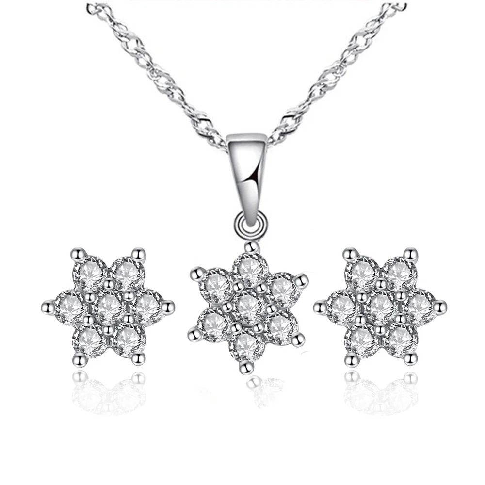 

Fresh flower necklace Earring Sets Snow Zircon Jewelry Set for women, N/a