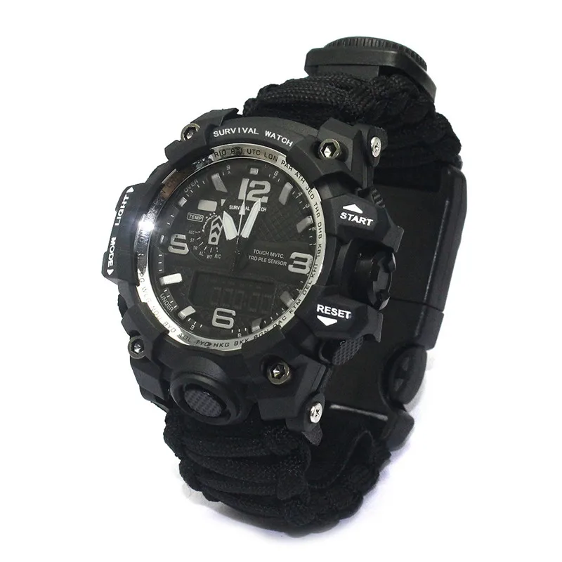 

New Style Outdoor High Quality Waterproof Parachute cord Survival Watch, Army green,black or custom colors