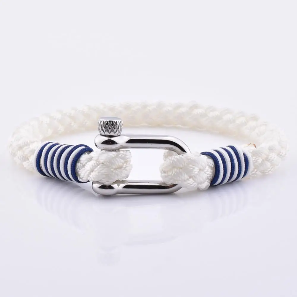 

Cool White Waxed Cotton Shackle Survival Bracelets For Teen