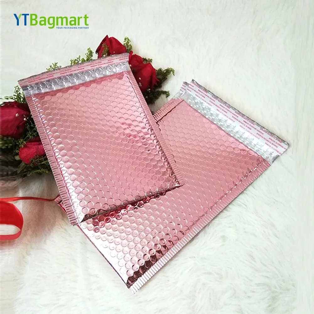 
YTBagmart Custom Shockproof Plastic Courier Shipping Packaging Rose Gold Bubble Mailer Bag 