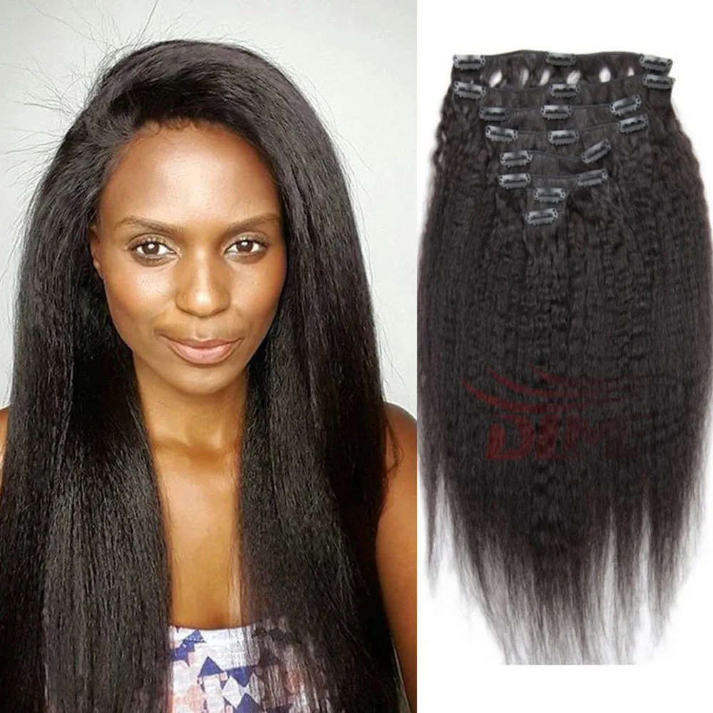 

Kinky Straight Clip In Hair Extensions Full Head Coarse Yaki Clip In Human Hair Yaki StraightHair Extension Human Clip Ins, #1/#1b/#2/#4/#99j/#613/burgundy