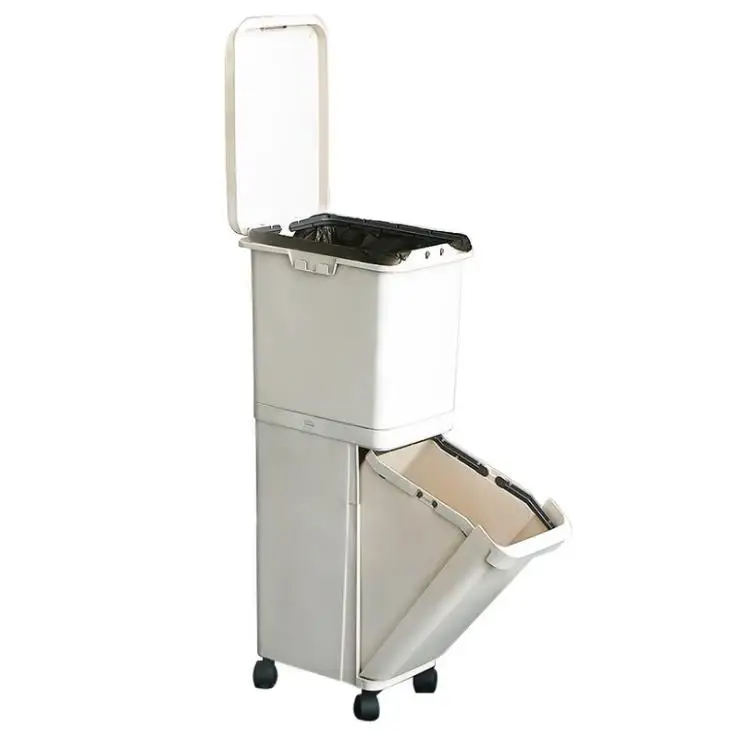 

Practical white plastic dry and wet sorting trash can/waste recycling bins