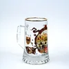 Europe Countryside Of Type Style Fashion Gold Rim Beer Glass Cup/Mug With Handle Custom Logo Printing