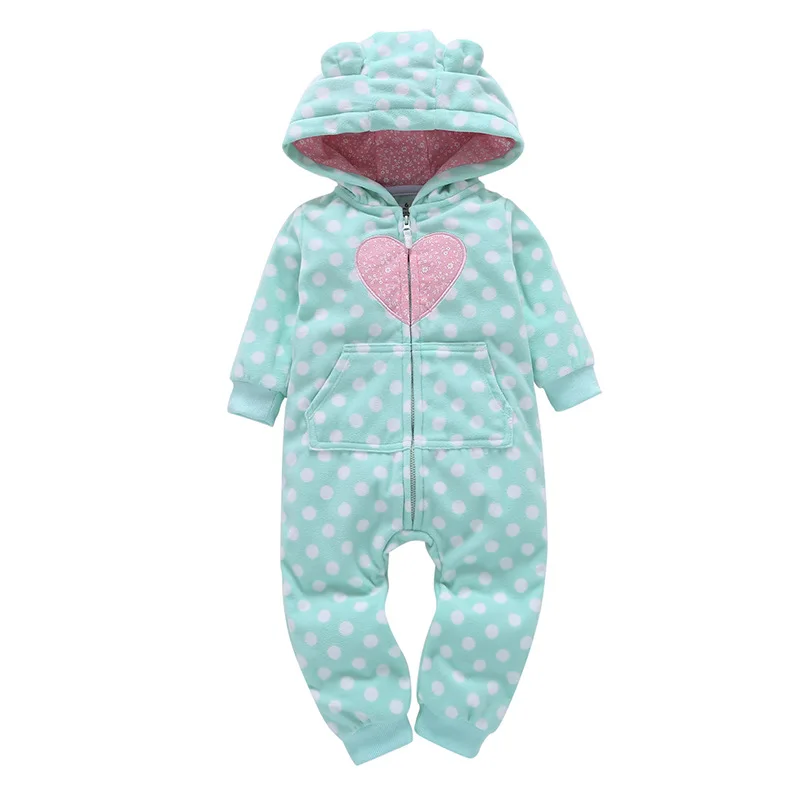 

wholesale Baby Clothing Rompers Bear pattern Baby Autumn Winter Clothes Clamp Cotton Newborn Polar Fleece Thicker Hooded romper, As the pictures show