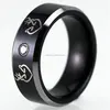 Buck Doe Ring Black With Silver Bevel With White Stone Tungsten Ring , Latest Gold Ring Designs