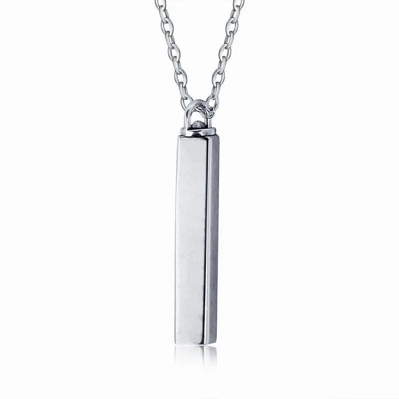 

925 Sterling Silver Novelty Gift Creative Smooth Square Column Custom Jewelry China Name Logo Stamped Bar Necklace, Sterling silver 925 jewelry