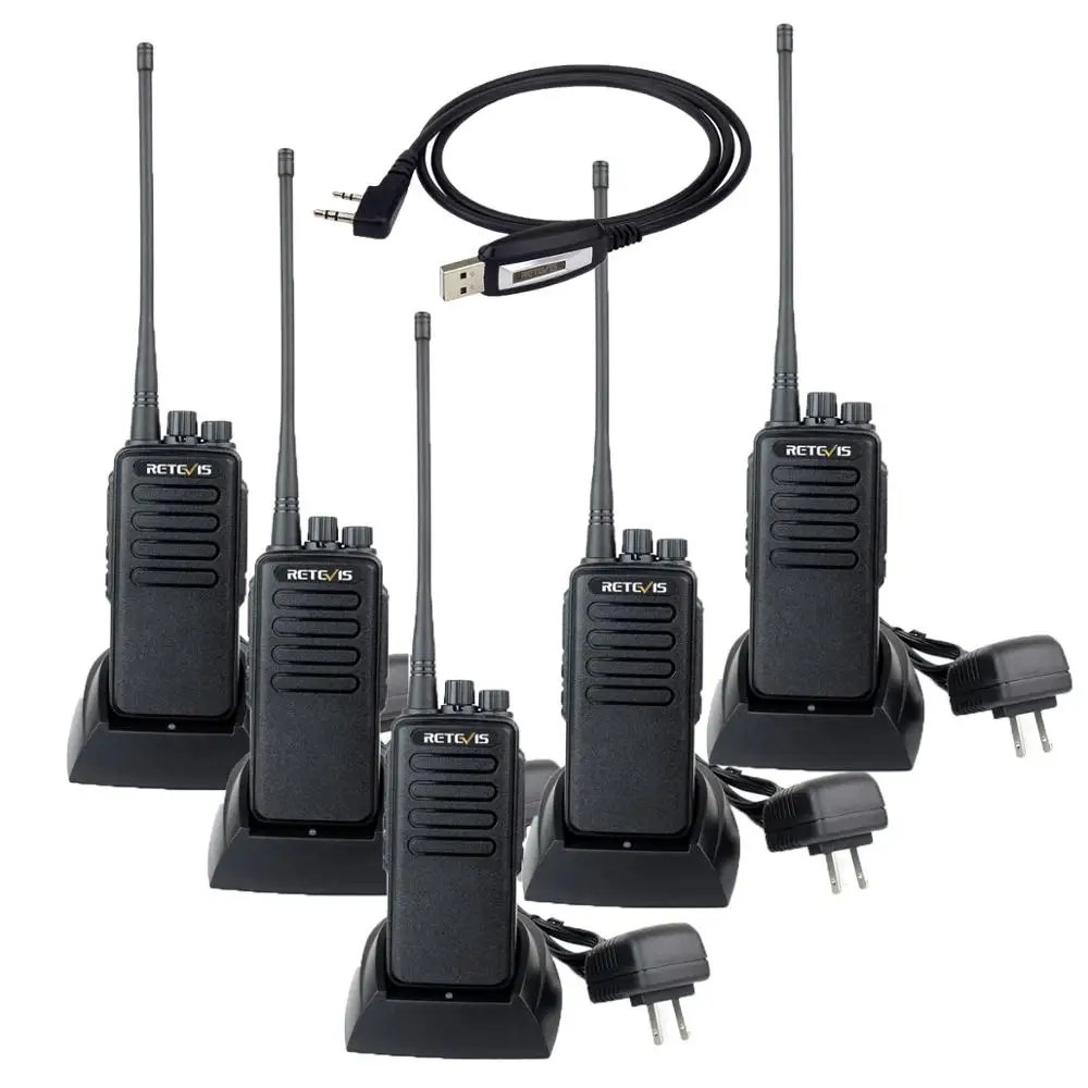 

Retevis RT1 16CH 10W Long Range Business walkie talkie UHF400-520MHz 1750Hz Tone VOX Handheld Mobile two way radio(5Pack)+Cable