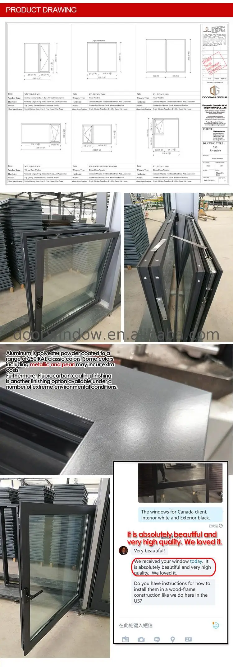 Casement windows and doors made by factory in shanghai comply with american standard 24 x 72