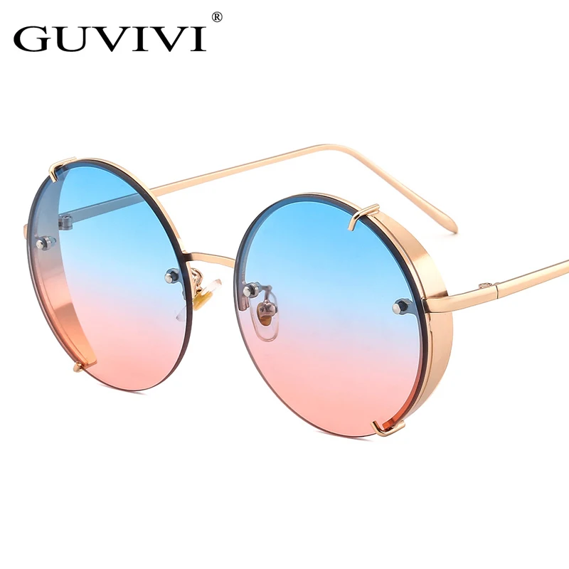 

GUVIVI 2019 Steampunk OEM logo sunglasses 2019 Fashion Round Gradient color Newest Metal sunglasses frame, Pink;rose gold;red;blue;green