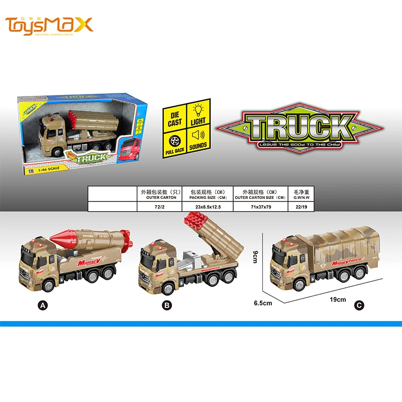 2019 New 1:46 Scale Popular Pull Back Alloy Military Truck Toys Battery operated Die Cast Model Truck