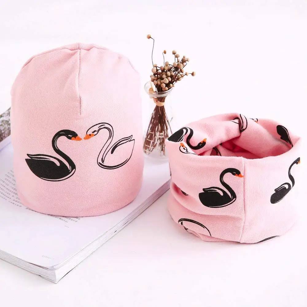 Jshuang Cartoon Swan Childs Hat Collar Suit,Fashion Baby Cute Winter Kids Baby Hats Keep Warm Set Cute Baby Scarf,Fit for 7-36 Month (Pink)