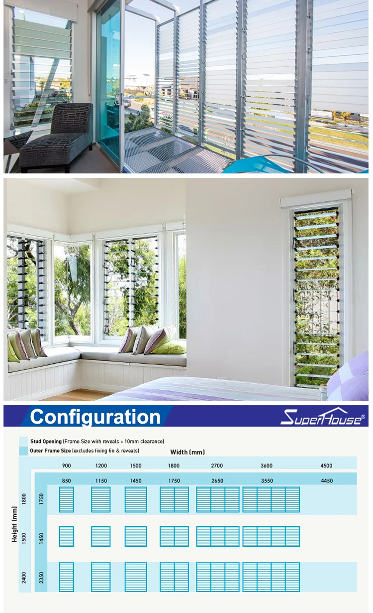 Superhouse aluminum frame acrylic blinds louver window