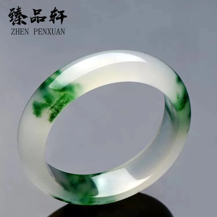 

YQ04 Emerald Jade Natural A floating flower jade bracelet jade bangle from China