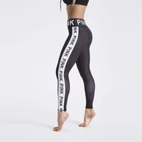 

Hot sale Fashion Black Leggings 2019 Summer Long Pants Pink Letter Print Side Patchwork Sexy Casual High Waist Pants Fitness