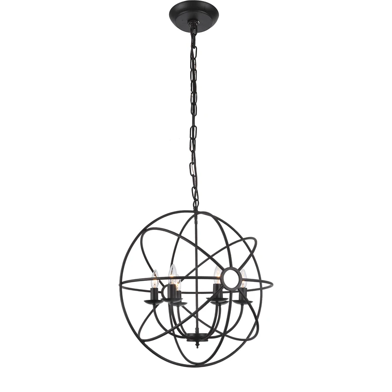 6 Light Candelabra Chandelier Pendant Rustic Lamp Antique Atom Orbed Iron Frame Globe Ball