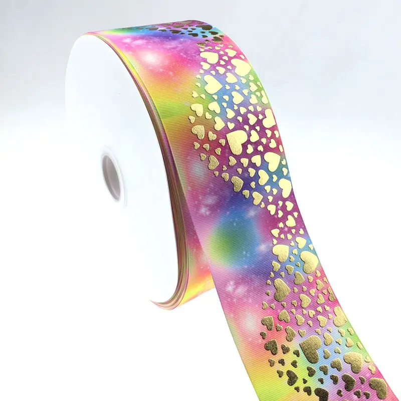 

3 " 100 yards Valentine's day heart printing holographic foil heat transfer grosgrain ribbons DIY cheer bows ribbon, 196 colors for choose