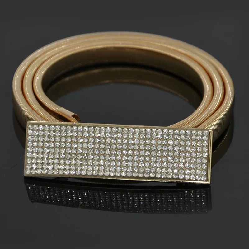 

Woman Elastic Metal Chain belt 5 Row Rhinestone Luxury belt for dresses Gold & Silver Chain Belt Feminino Fashion bg-003, Black