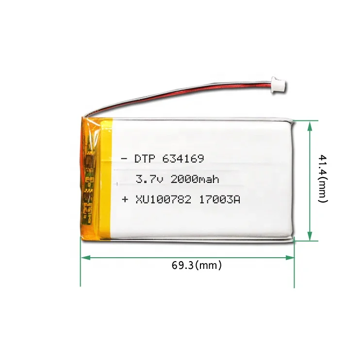 Rechargeable lithium battery DTP634169 3.7V 2000mAh lipo battery with KC certification