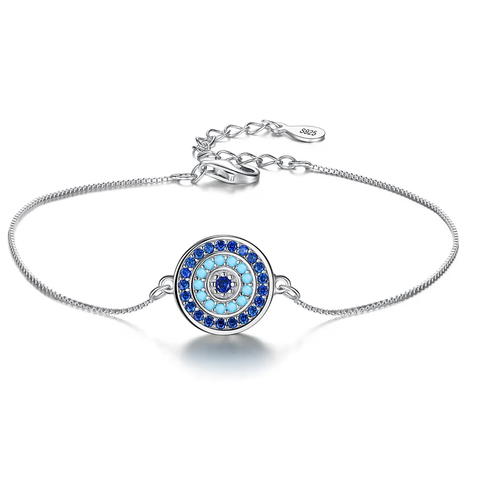 

New Fashion 925 Sterling Silver Blue Eye Charm Bracelet with Crystal Cubic Zircon Adjustable Chain Bracelet Silver 925 Jewelry