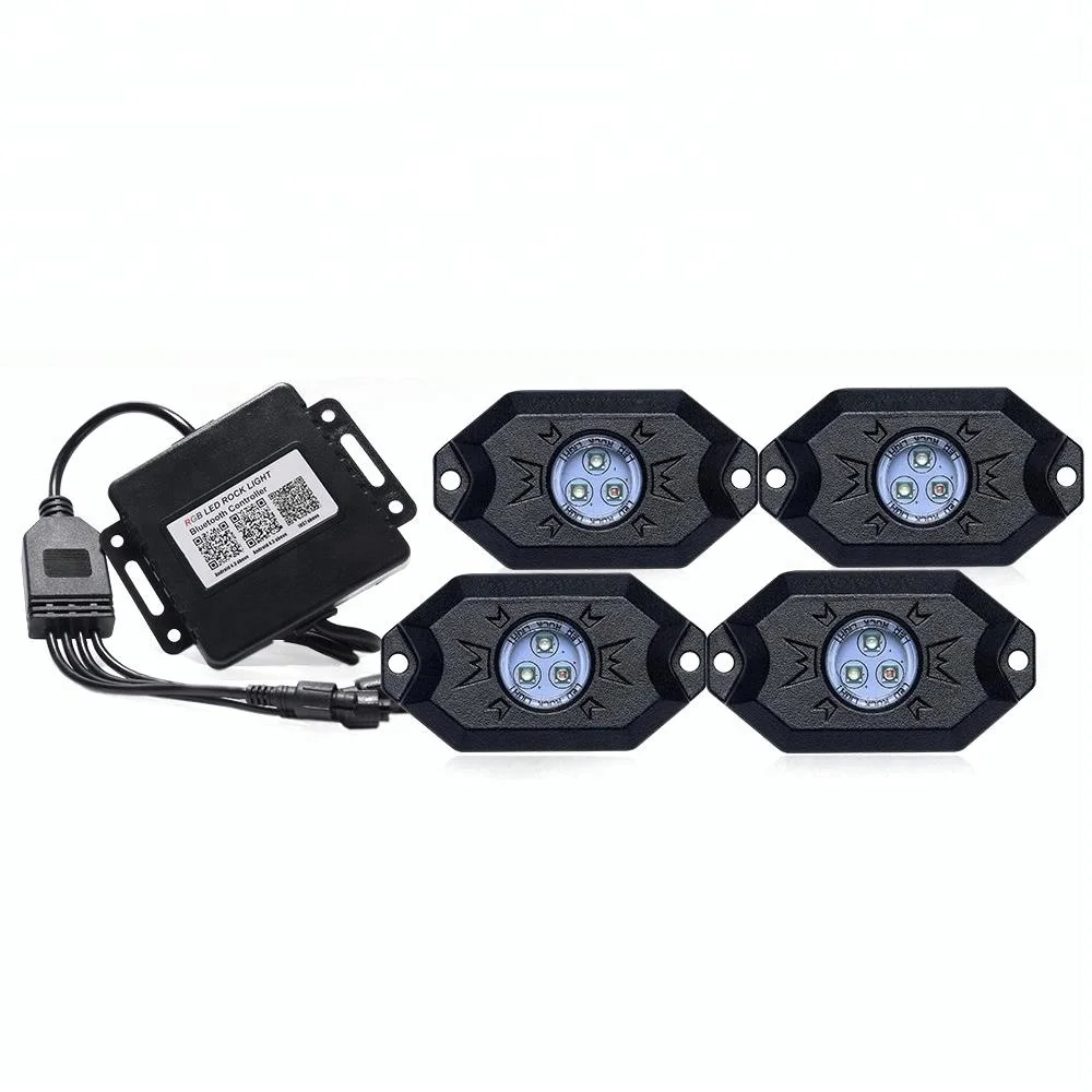 RGB LED Rock Light with Bluetooth Controller Music Mode Timing Function 4 Pods