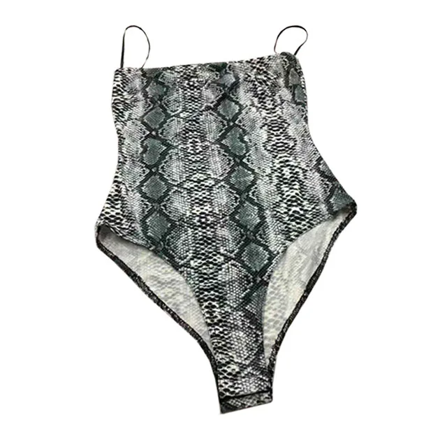 

Customize Sexy Skinny Snake Print Snap Crotch Strapless Bodysuit Women, Any color