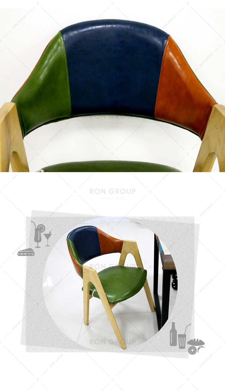 Custom modern coffee shop wooden dining chair with arms
