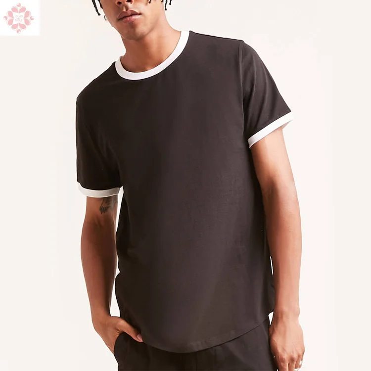 2019 hot sale modern design Men's cheap plain black ringer t shirt