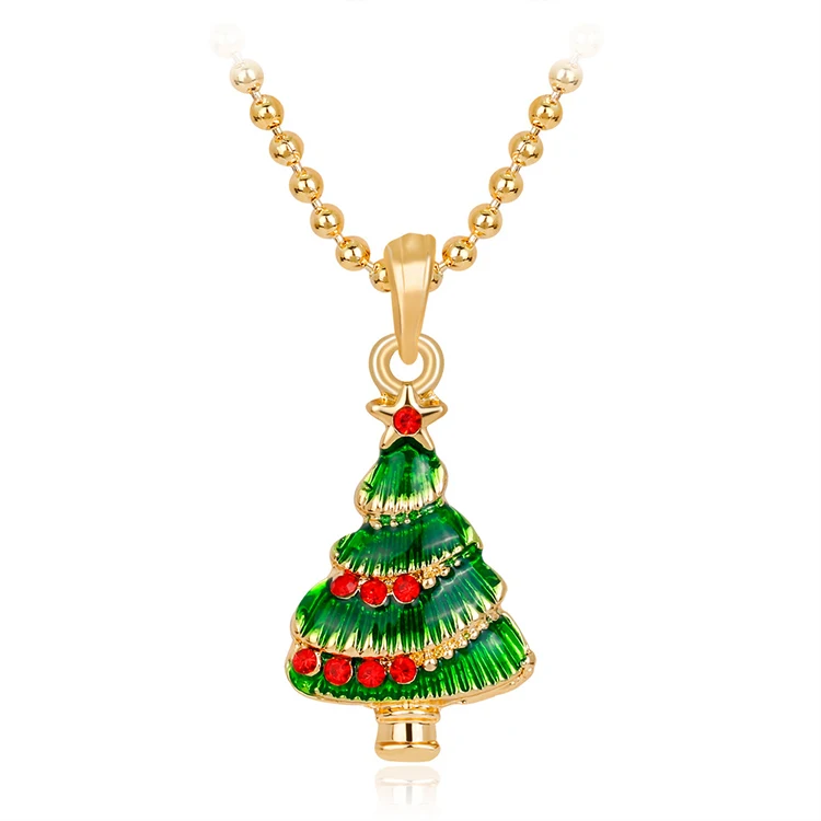 

Christmas tree pendant necklace for women metal alloy trendy casual gold necklace wholesale (KNK5022), Same as the picture
