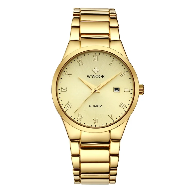 

Stainless steel band gold planted watch WWOOR watch for men, Blue / black