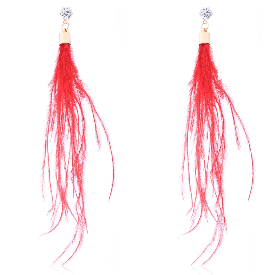 

Women Fashion Jewelry Statement Earrings Multicolor Feather Tassel Drop National Style Drop Earrings KK212, Candy color