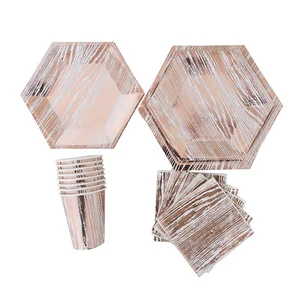 Image of Birthday Party Supplies Rose Gold Metallic Disposable Paper Plate