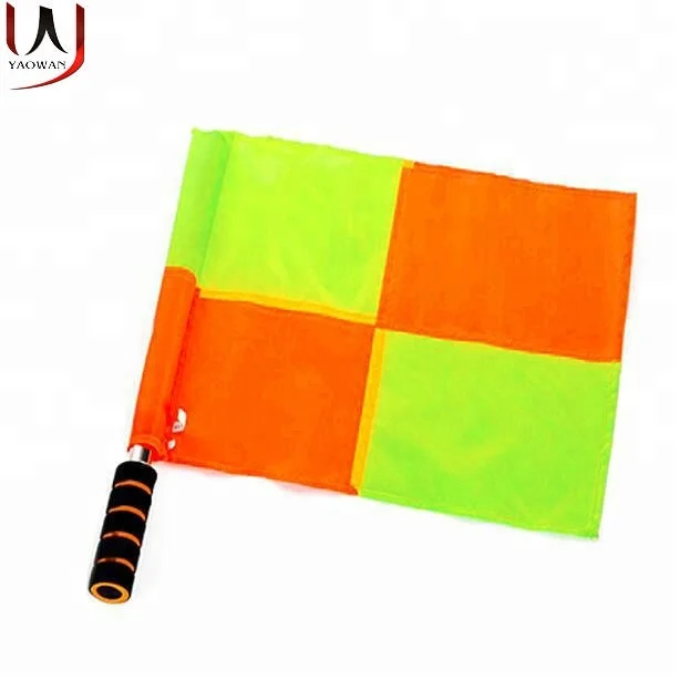 

Wholesale soccer checkered stick hand football referee hand flag, Customized