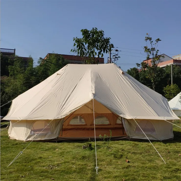 

Luxury Heavy Duty Resort Glamping Tent Hotel 6X4M Emperor Bell Tent With Three Doors, White