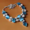 Blue Monalisa, Rainbow Moonstone Necklace plated 925 Sterling Silver 70 Gms 18-20 Inches